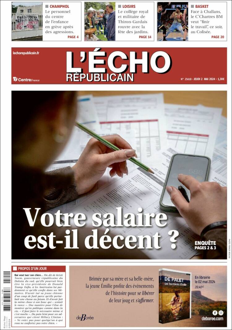Portada de L'Echo Républicain (Francia)