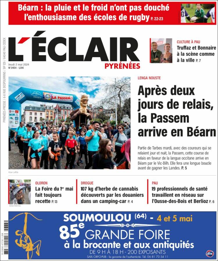 Portada de L'Eclair des Pyrénées (Francia)