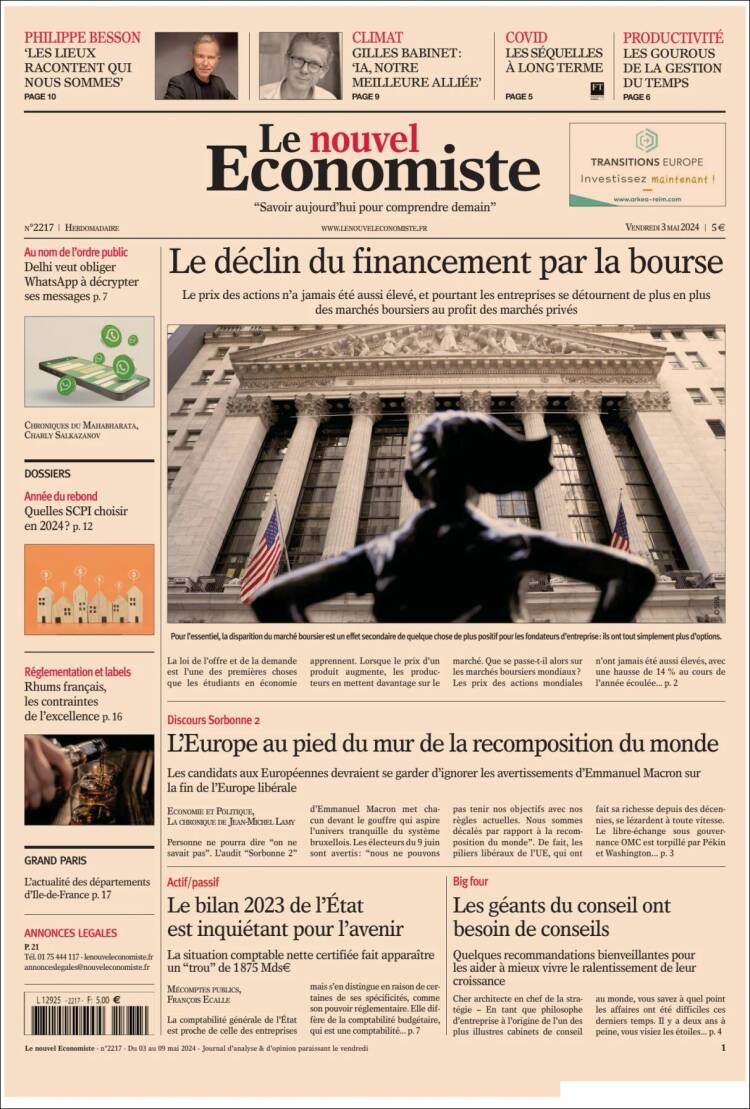 Portada de Le nouvel Economiste (Francia)