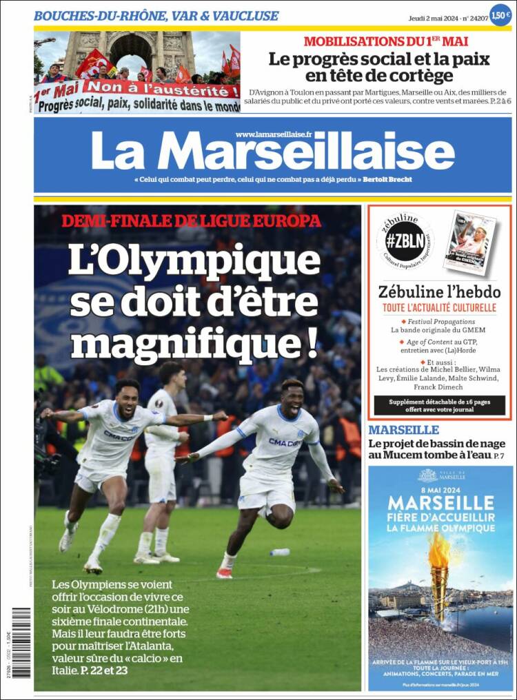 Portada de La Marseillaise (Francia)
