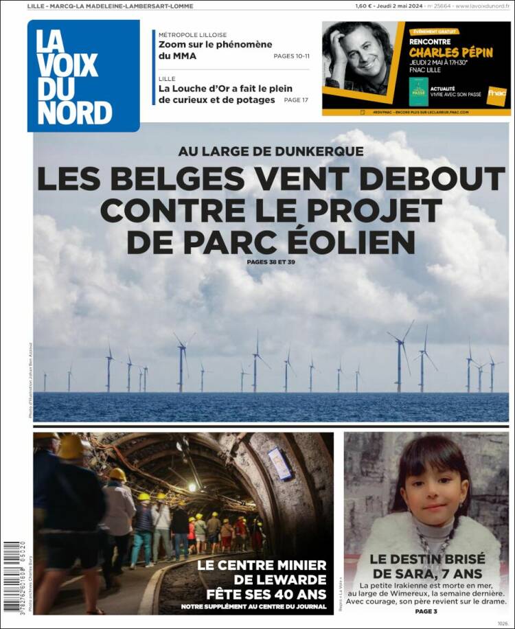 Portada de La Voix du Nord (Francia)