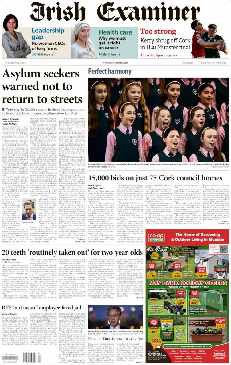 Portada de Irish Examiner (Irlanda)