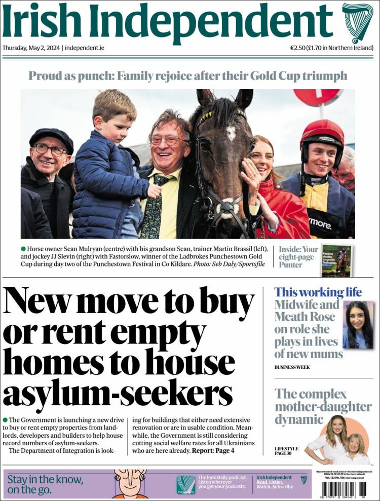 Portada de Irish Independent (Irlanda)