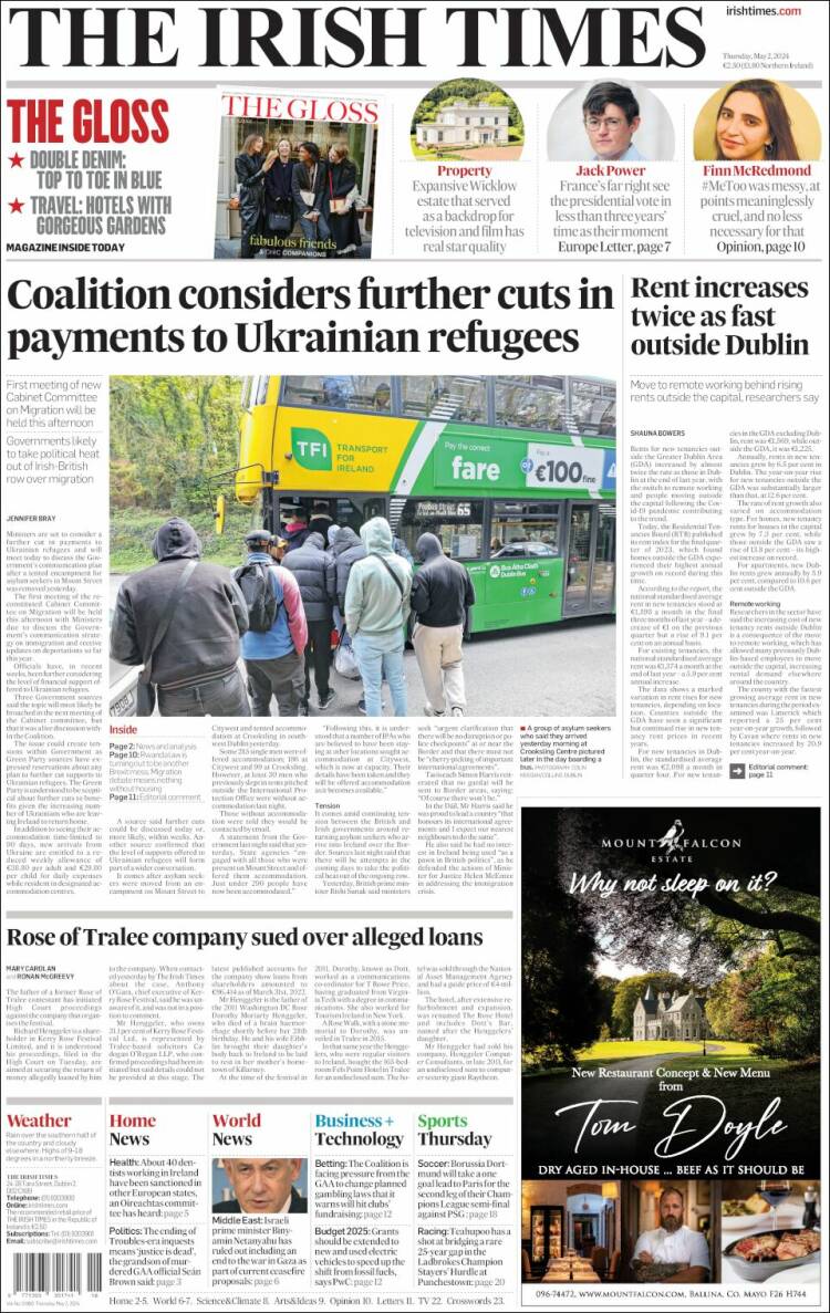 Portada de Irish Times (Irlanda)