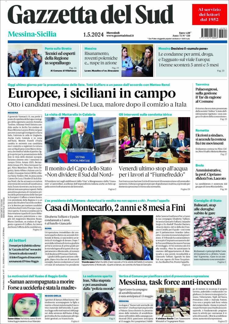 Portada de Gazzetta del Sud (Italia)