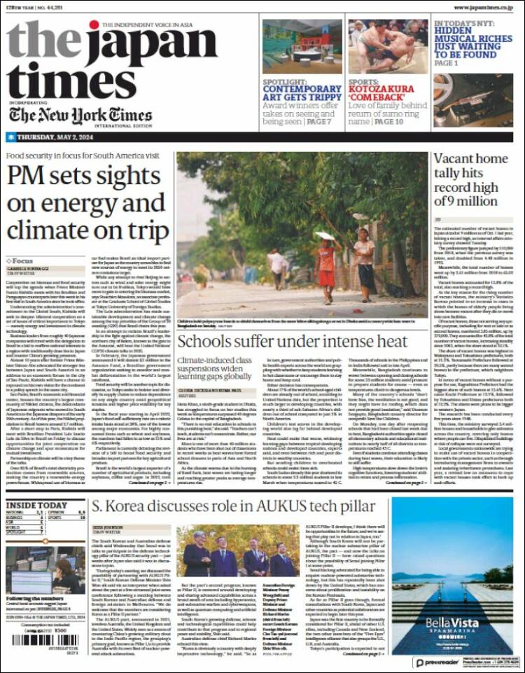 Portada de The Japan Times (Jap&oacute;n)