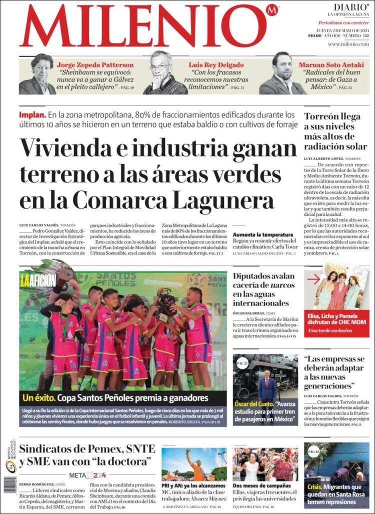 Portada de Milenio - Laguna (México)