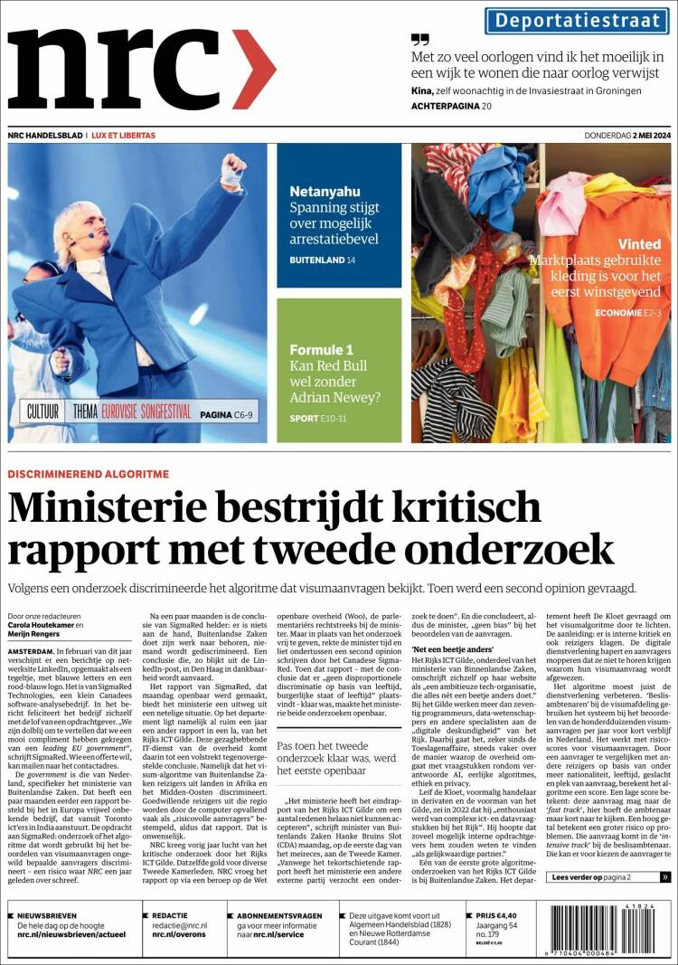 Portada de NRC Handelsblad (Pa&iacute;ses Bajos)