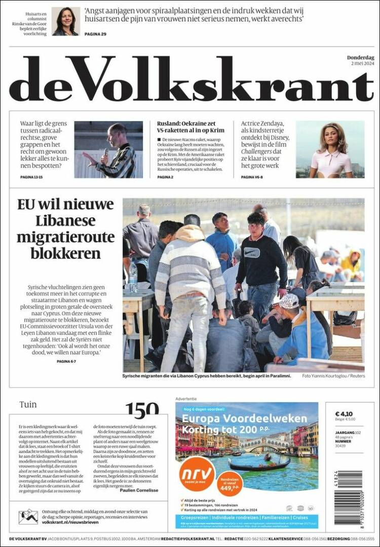 Portada de De Volkskrant (Pa&iacute;ses Bajos)