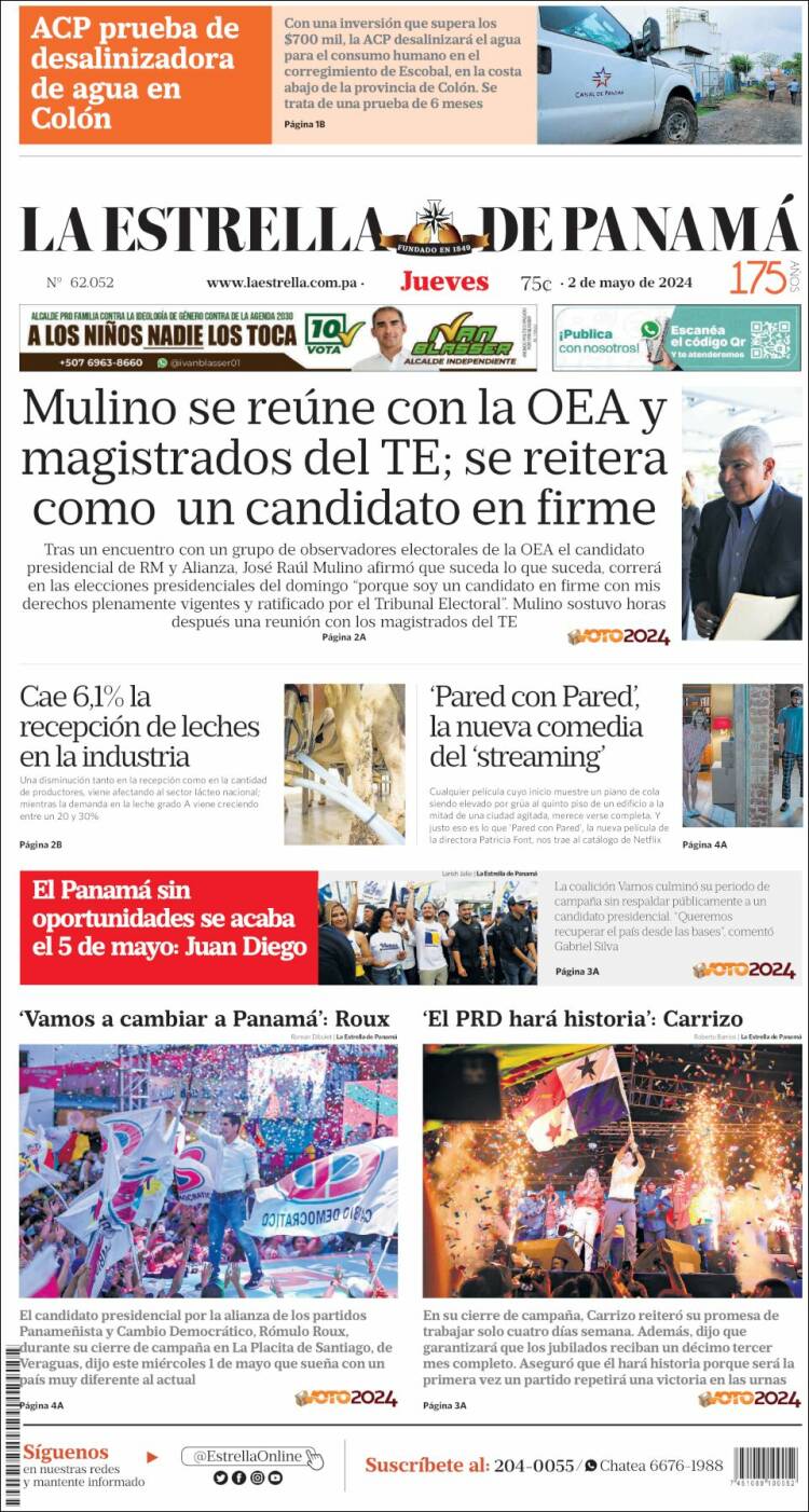 Portada de La Estrella de Panamá (Panam&aacute;)