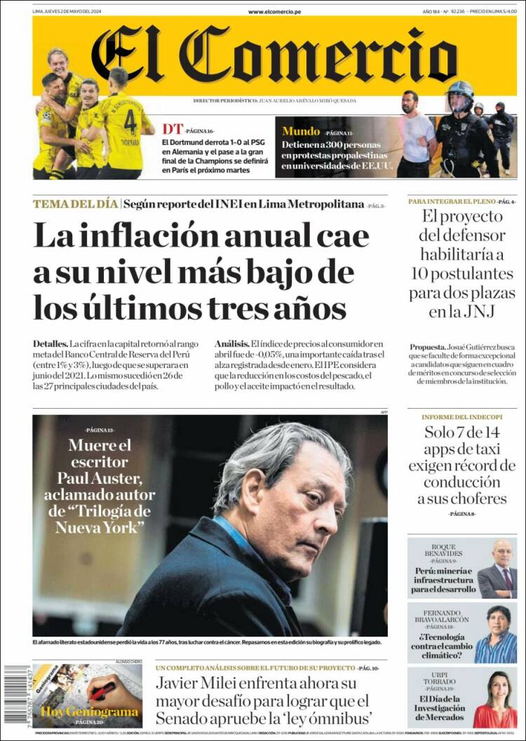 Portada de El Comercio (Per&uacute;)