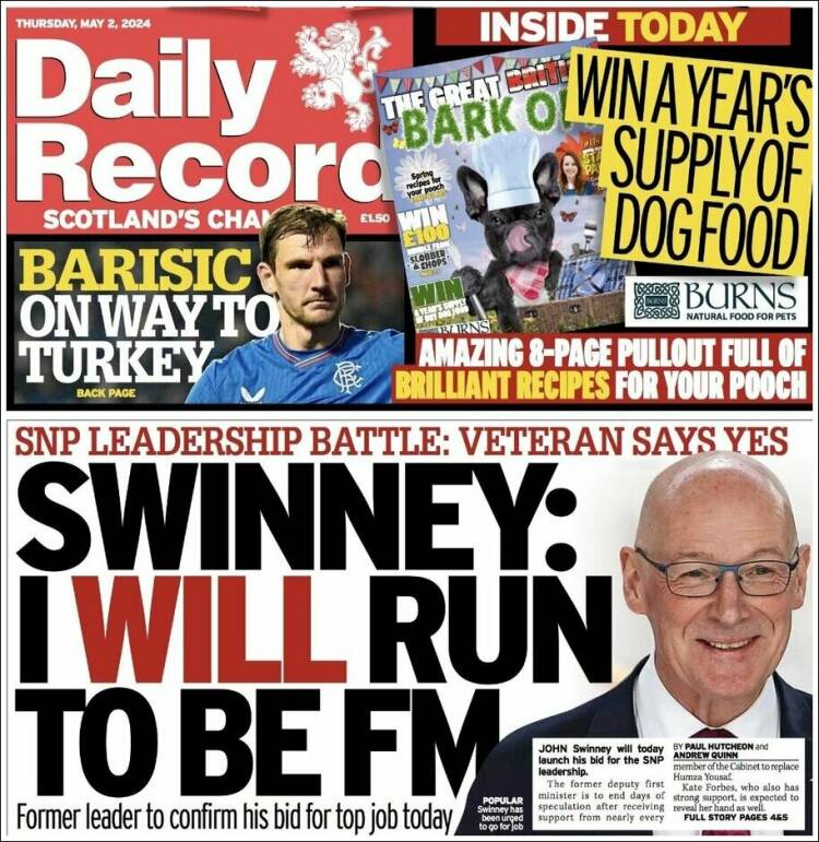 Portada de Daily Record (Reino Unido)