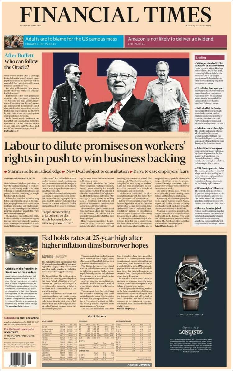 Portada de Financial Times (Reino Unido)