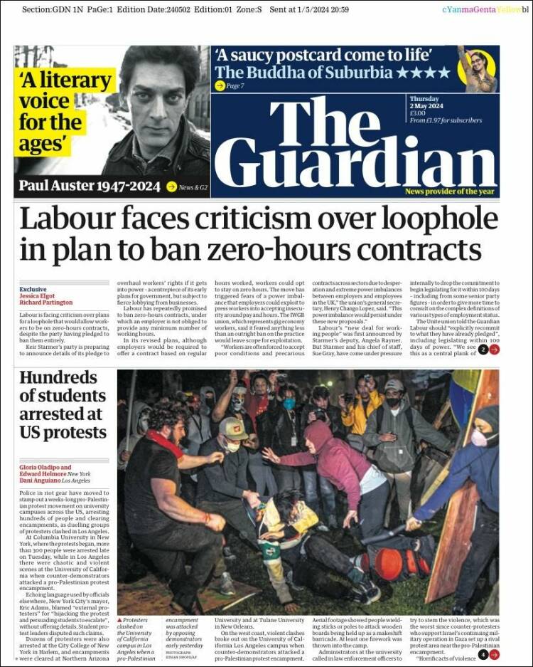 Portada de The Guardian (Reino Unido)