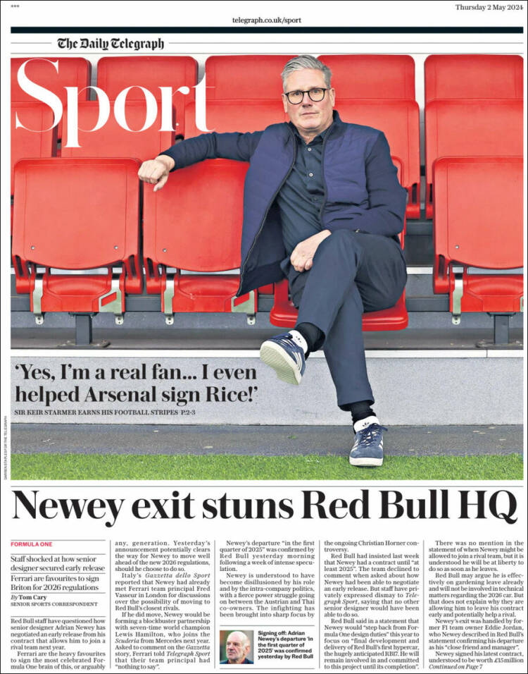 Portada de Telegraph Sport (Reino Unido)