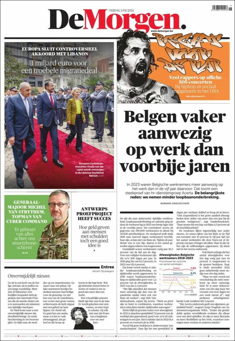 Portada de De Morgen (B&eacute;lgica)