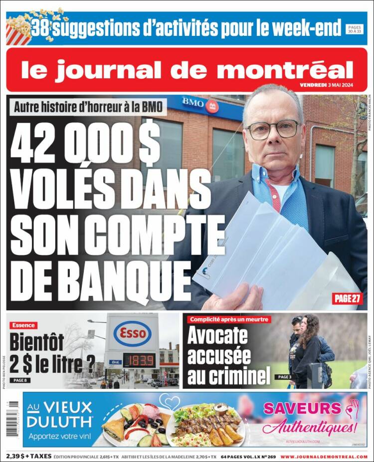 Portada de Le Journal de Montréal (Canadá)