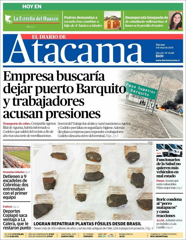 Portada de Diario de Atacama (Chile)