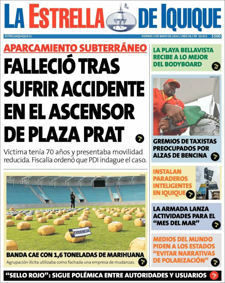 Portada de La Estrella de Iquique (Chile)