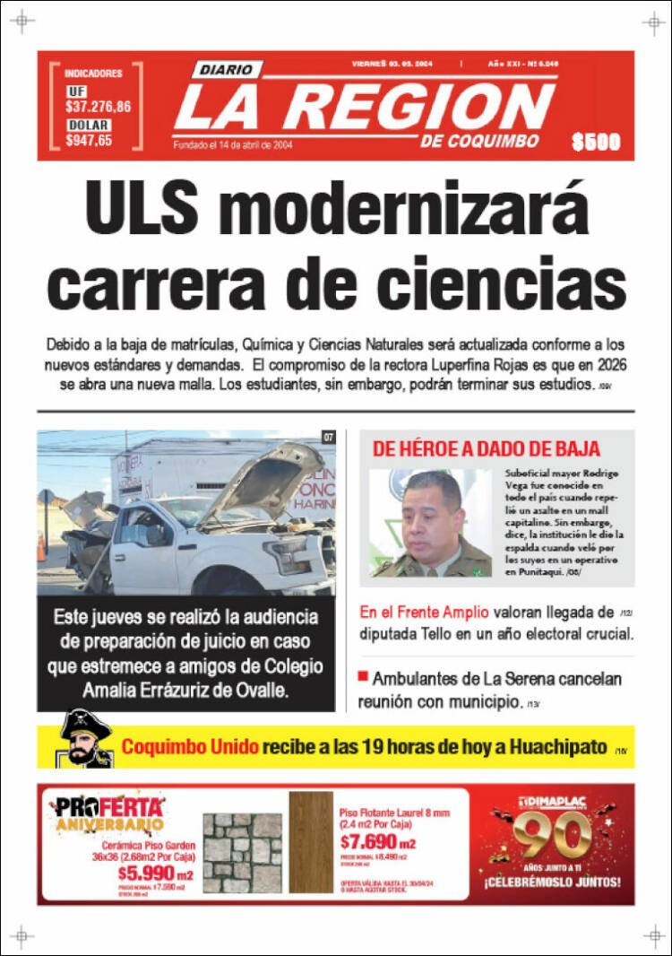 Portada de Diario La Región de Coquimbo (Chile)