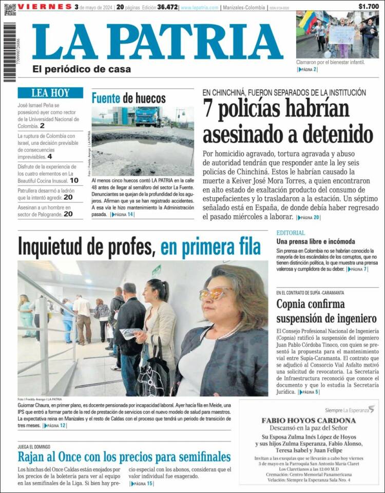 Portada de La Patria (Colombia)