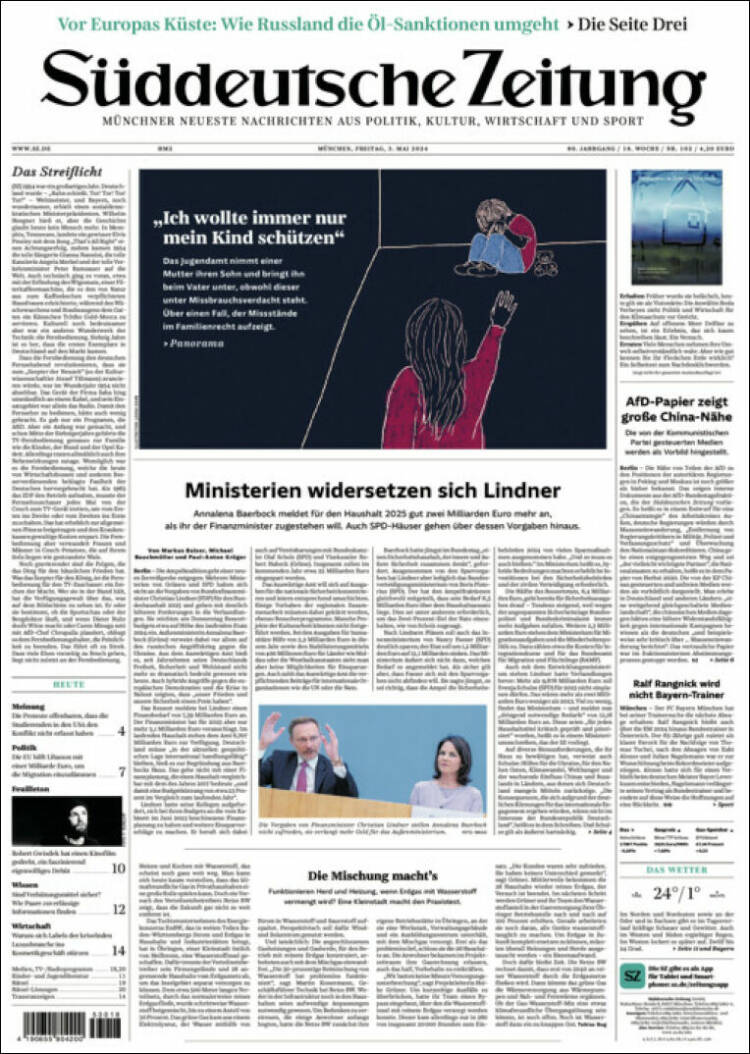 Portada de Sueddeutsche (Alemania)