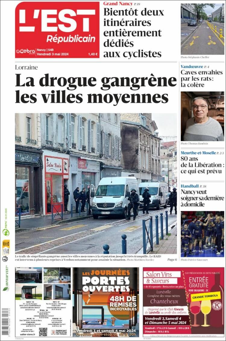 Portada de L'Est Republicain (Francia)