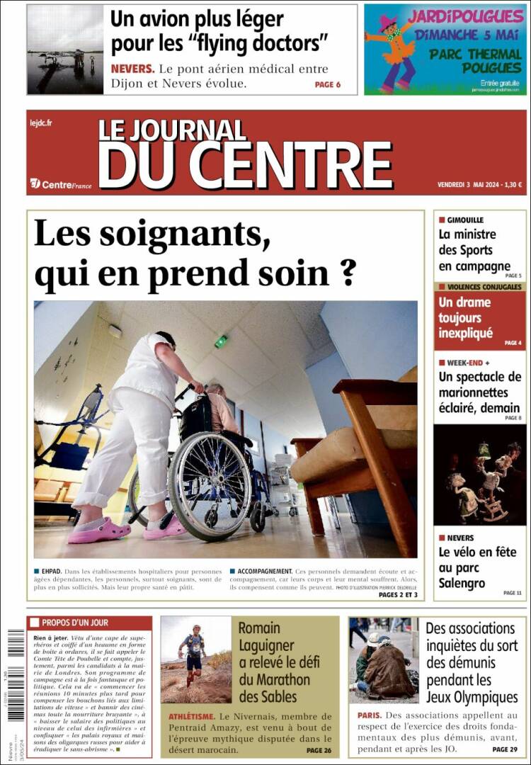 Portada de Le Journal du Centre (Francia)