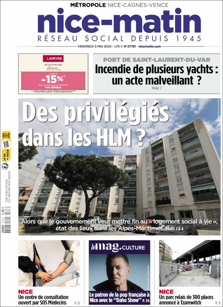 Portada de Nice-Matin (Francia)