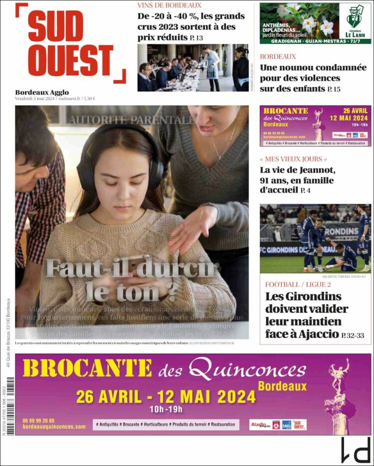 Portada de Sud Ouest (Francia)
