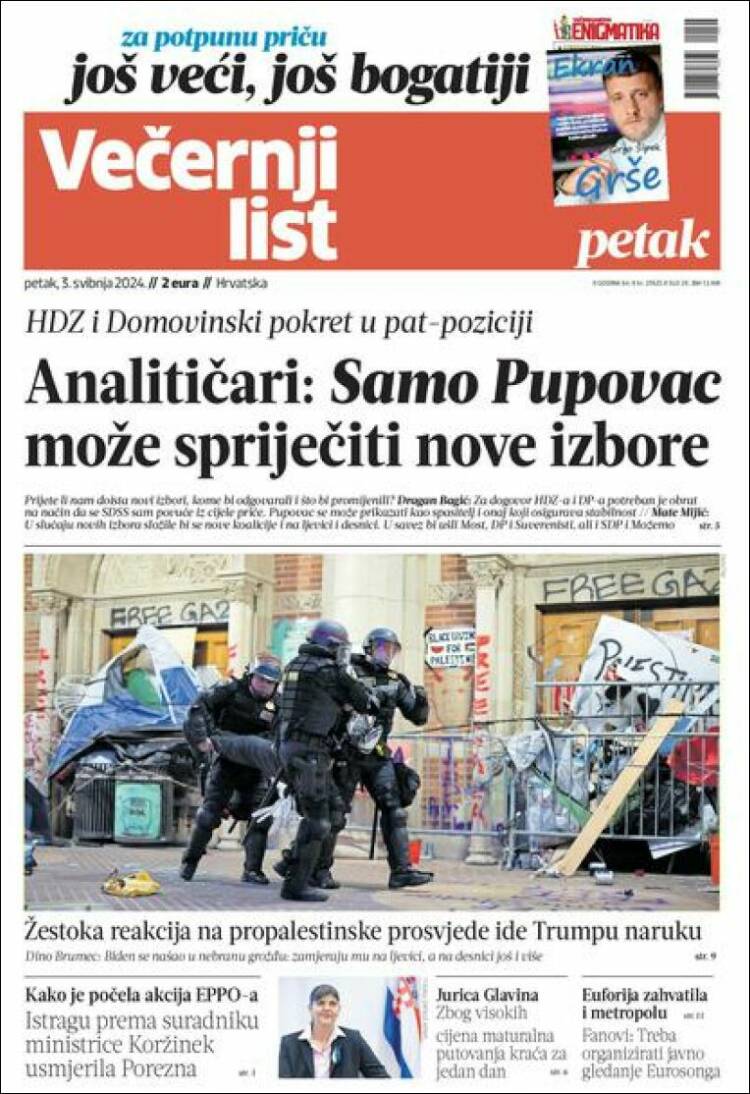 Portada de Večernji (Croacia)