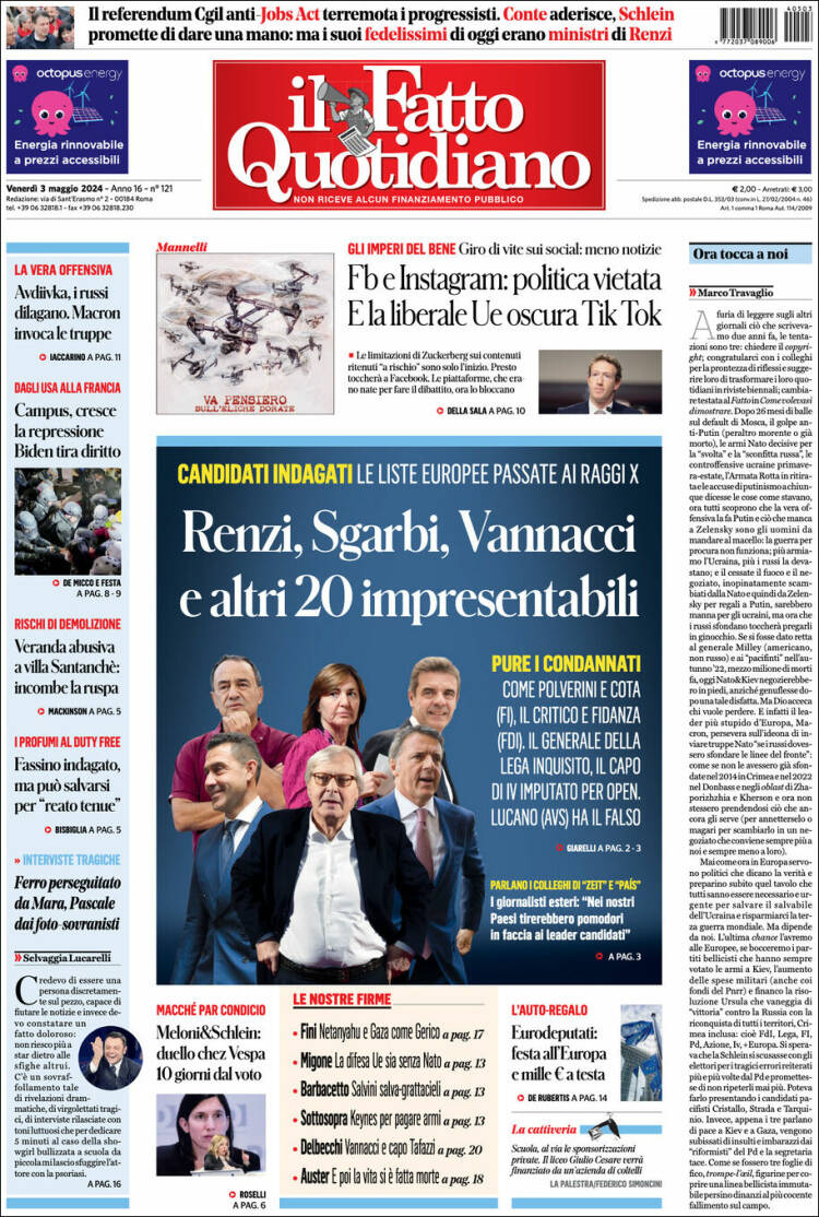 Portada de Il Fatto Quotidiano (Italia)