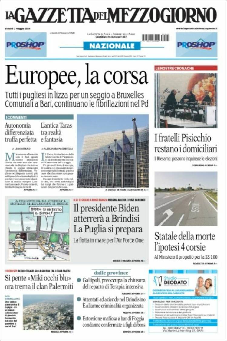 Portada de La Gazzetta del Mezzogiorno (Italia)