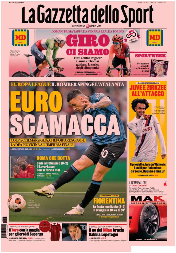 Portada de La Gazzetta dello Sport (Italia)