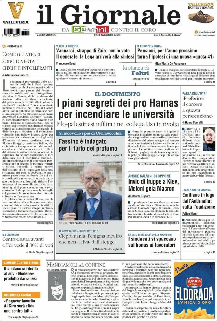 Portada de il Giornale (Italia)