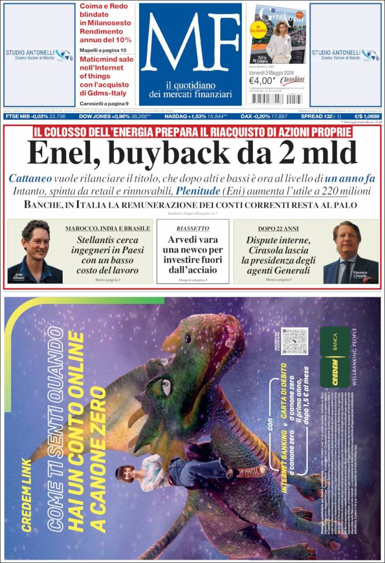 Portada de Milano Finanza (Italia)