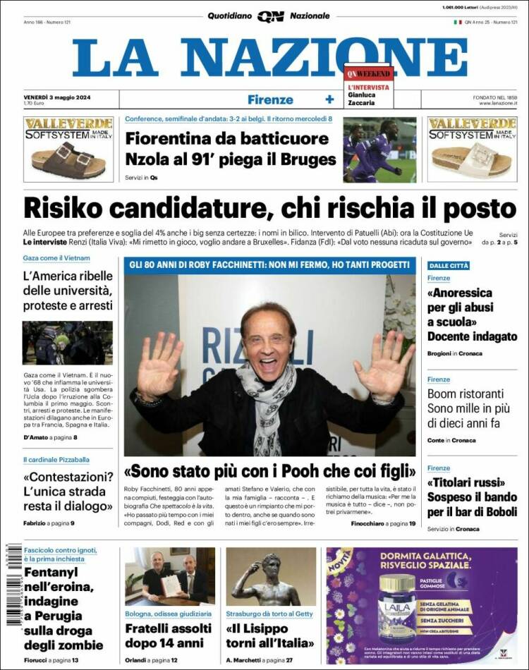 Portada de La Nazione (Italia)