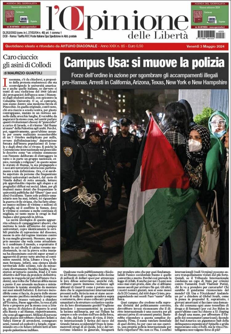 Portada de L'Opinione  delle Libertà (Italia)