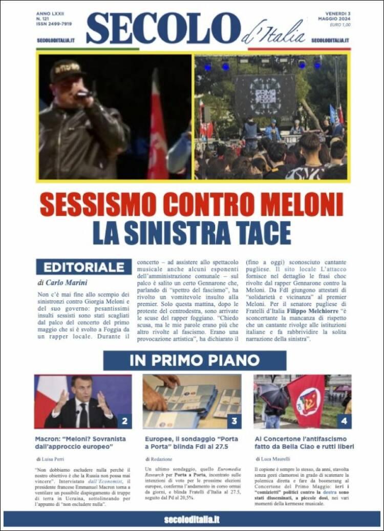 Portada de Secolo d'Italia (Italia)