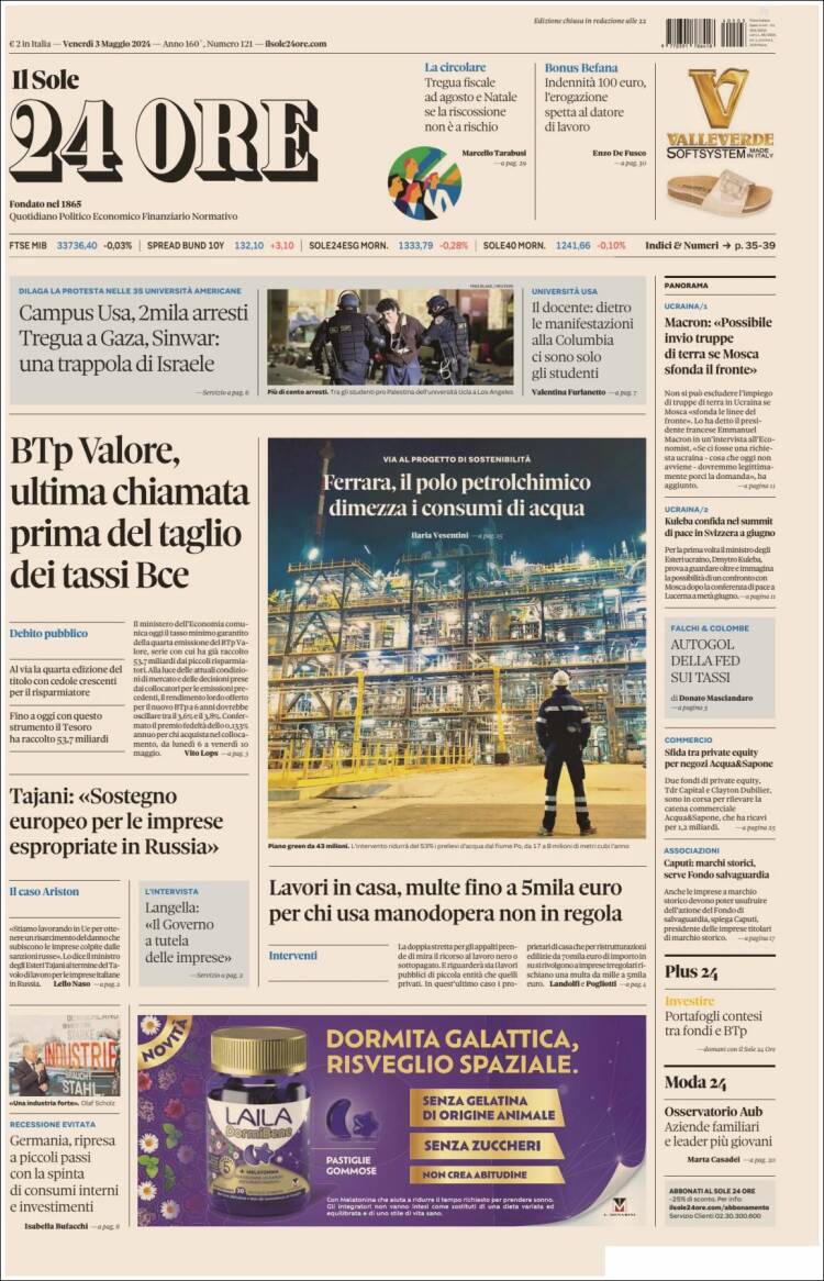 Portada de Il Sole 24 ORE (Italia)