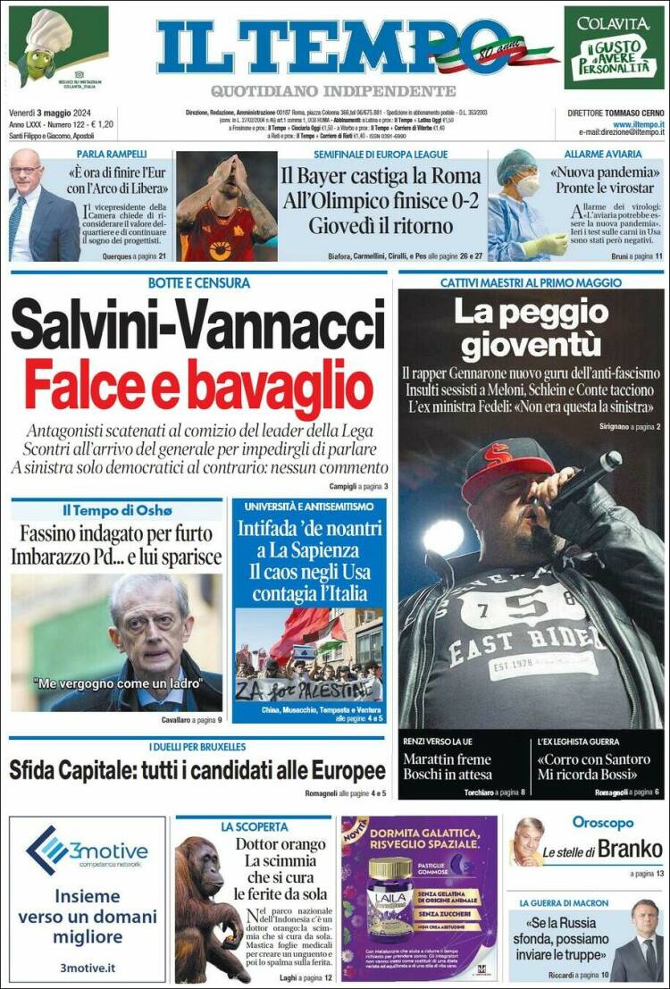 Portada de Il Tempo (Italia)
