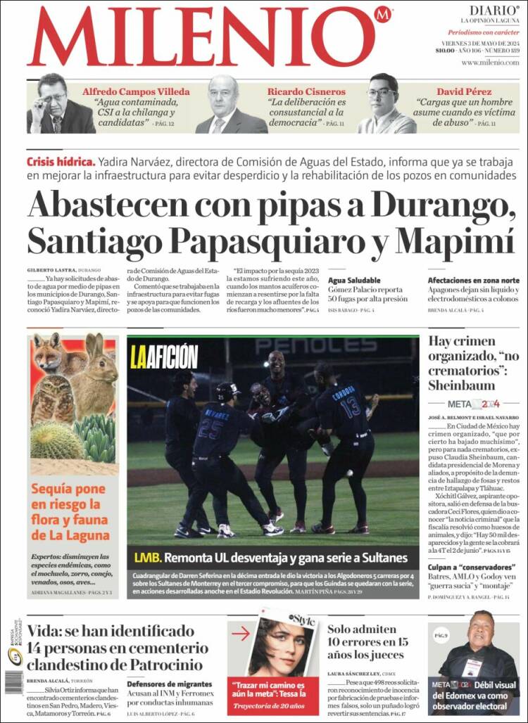 Portada de Milenio - Laguna (México)