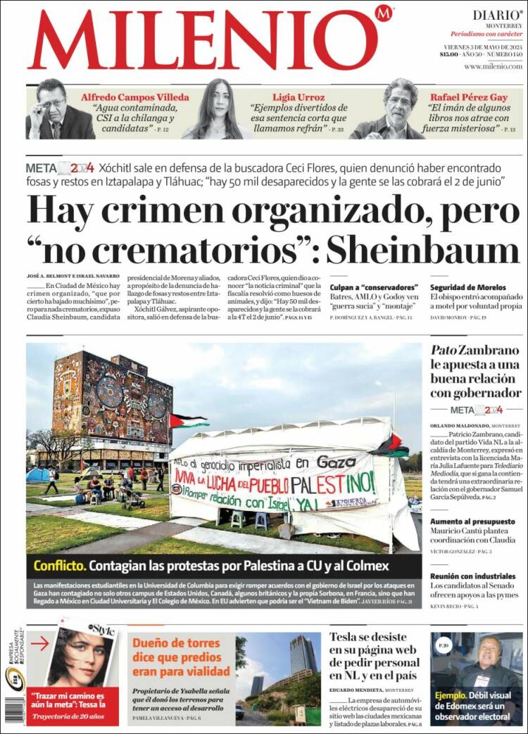 Portada de Milenio de Monterrey (México)