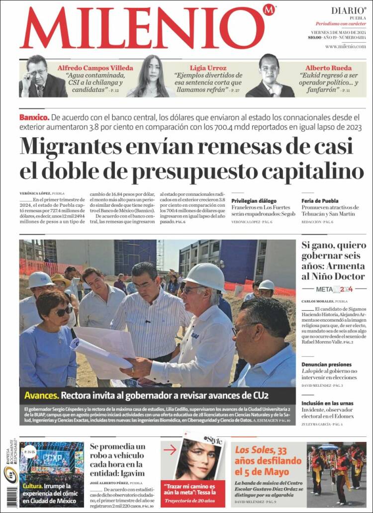 Portada de Milenio de Puebla (México)