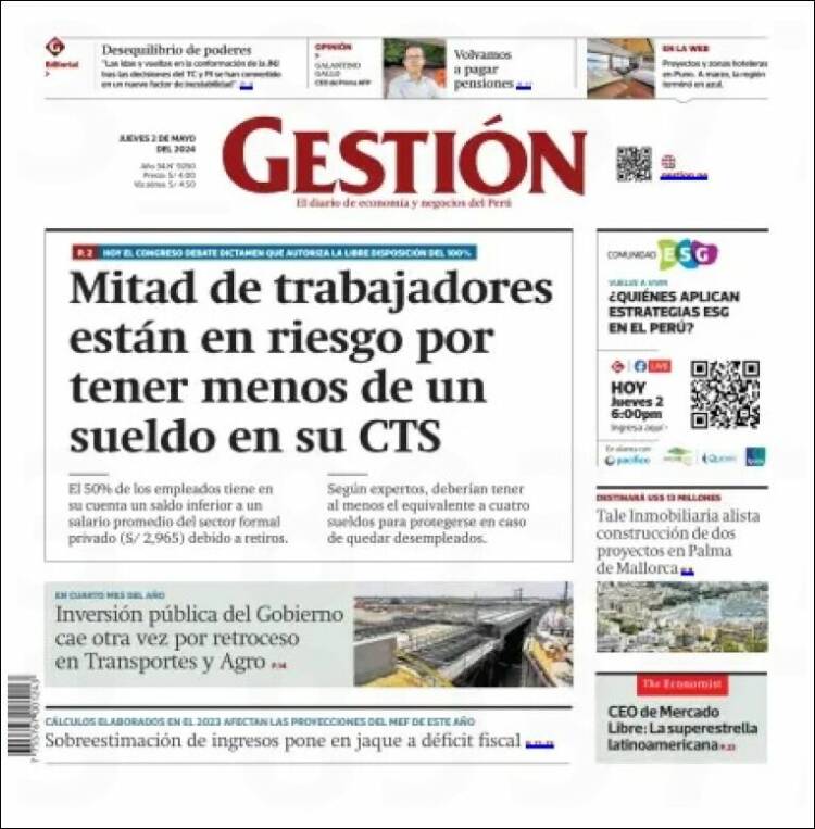 Portada de Diario Gestión (Perú)