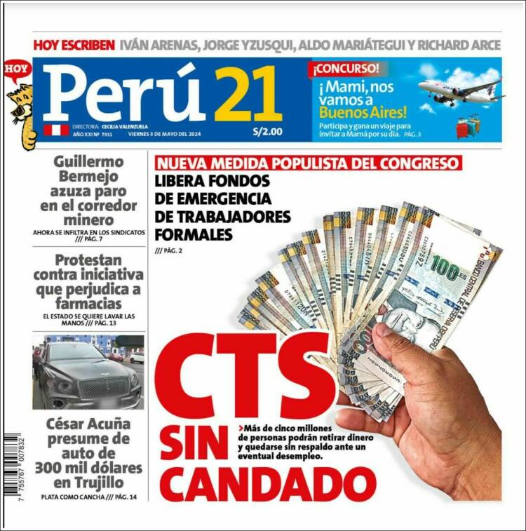 Portada de Perú 21 (Perú)