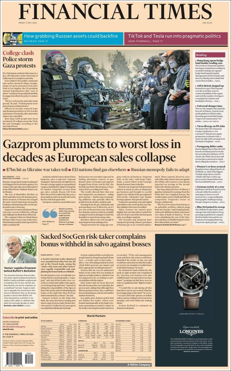 Portada de Financial Times (Reino Unido)