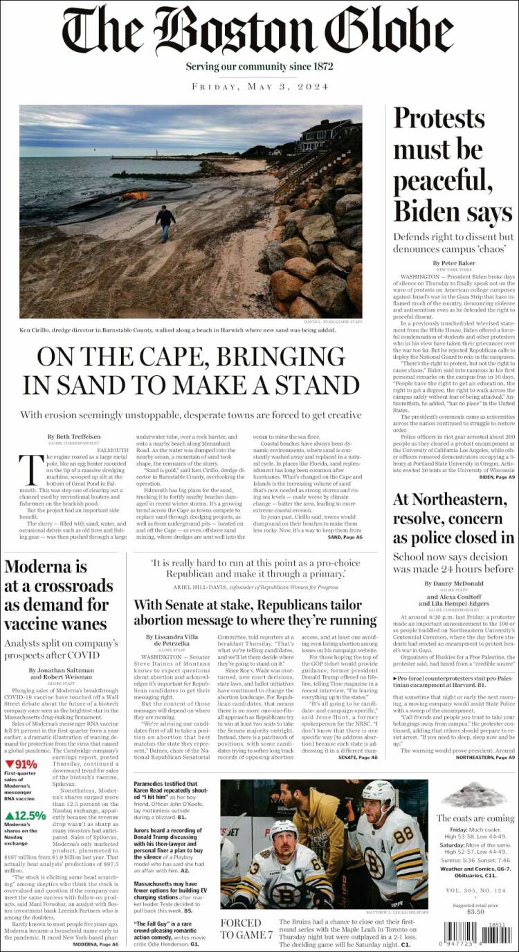 Portada de Boston Globe (USA)