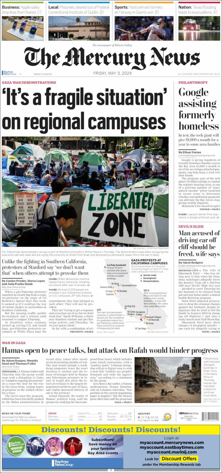 Portada de San Jose Mercury News (USA)