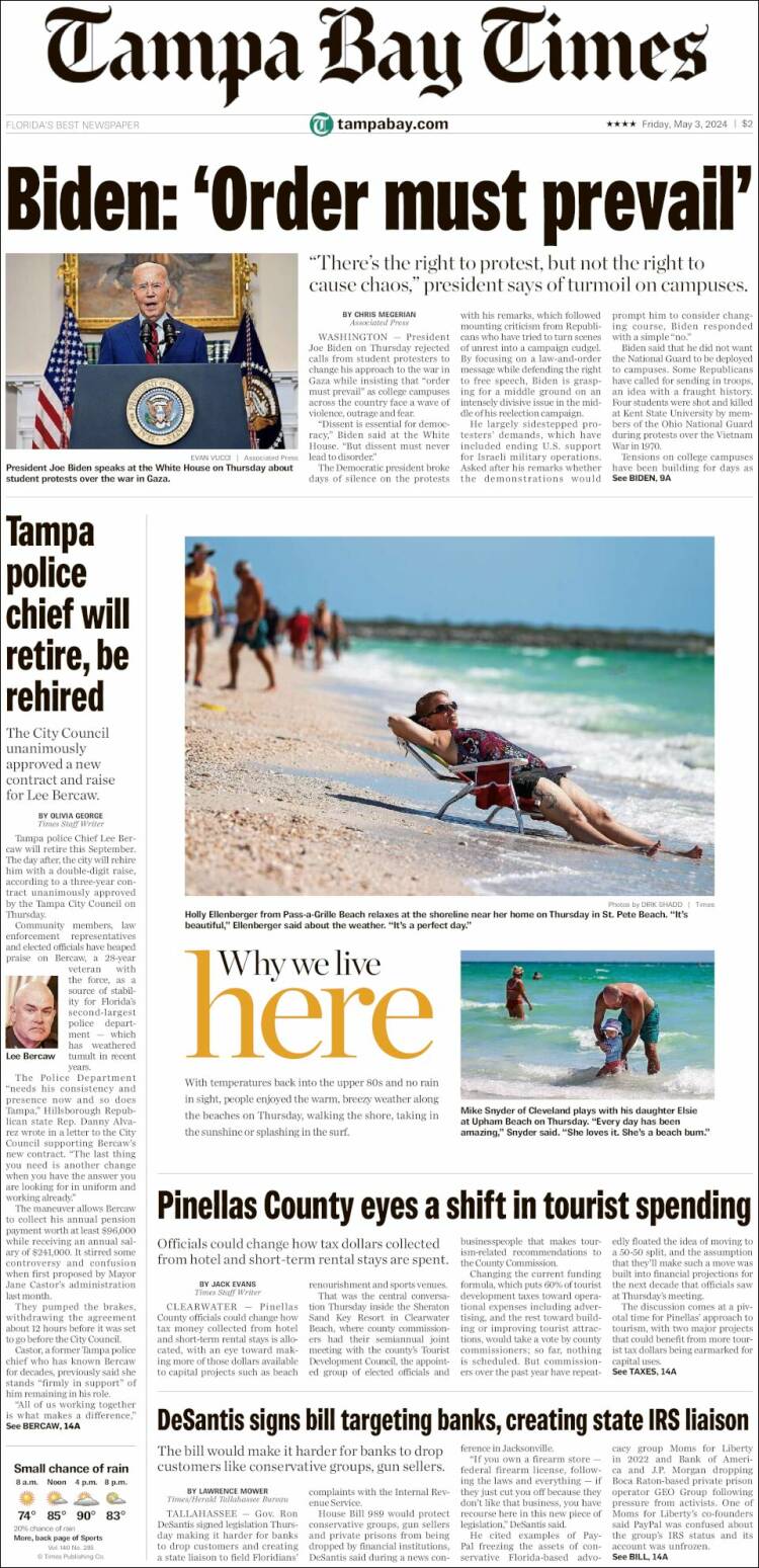 Portada de Tampa Bay Times (USA)